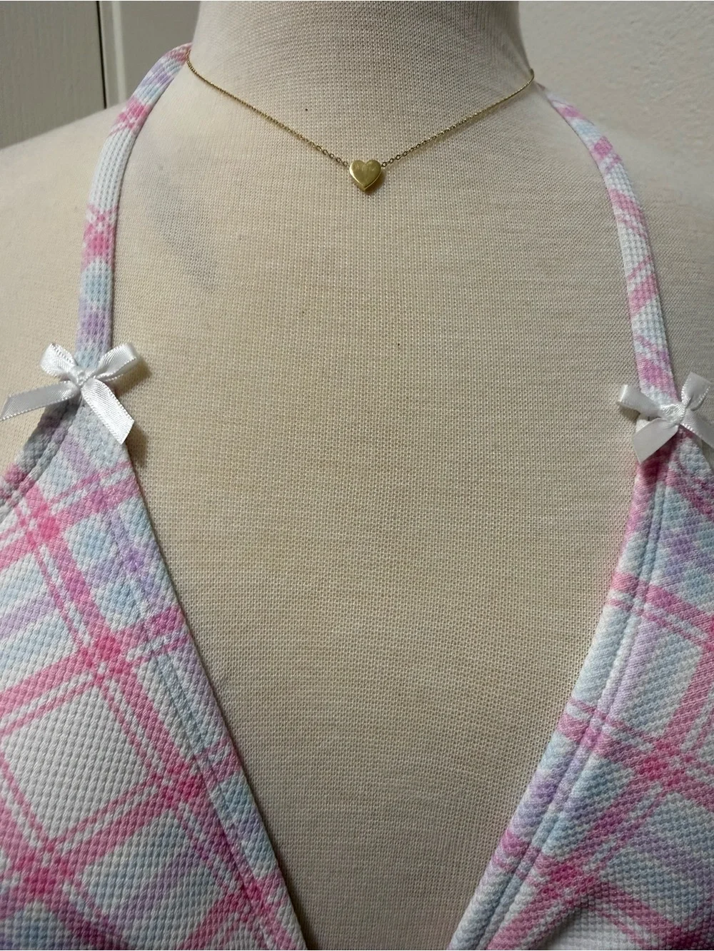 wild fable Pink and White Plaid Halter Triangle Bandeau
